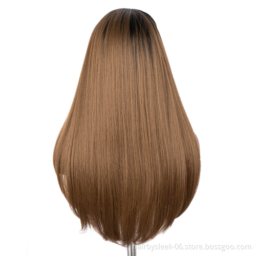 Revecca 28inches highlight brown Ombre color Super Silk Straight wave Long heat resistant fiber Synthetic hair mink headband wig